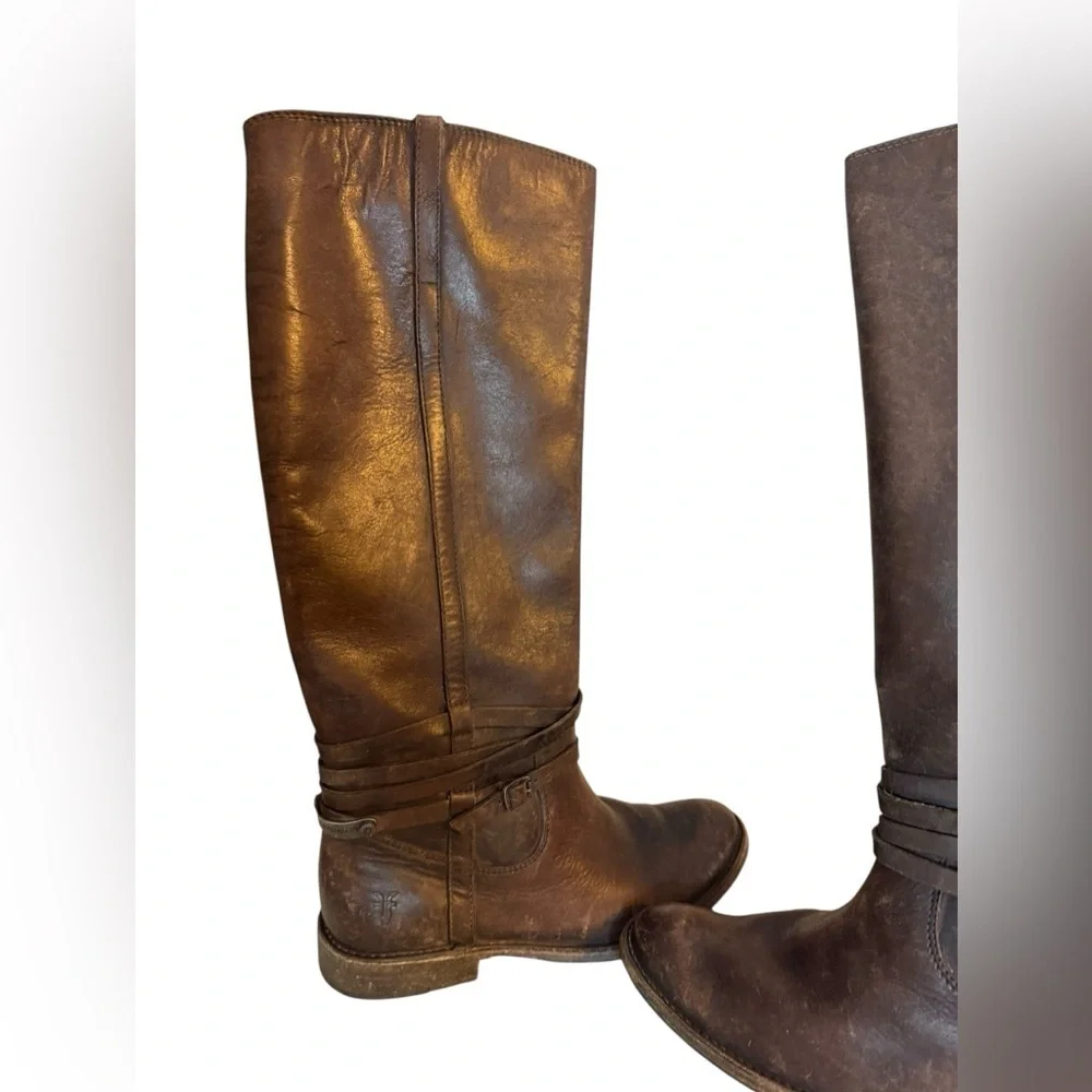 Frye Dark Brown Leather Shirley Riding Plate Boots